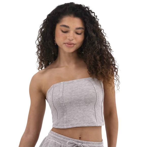 French Terry Strapless Tube Cropped Smocked Back Chic Corset Top  Size XL Comfy - Picture 1 of 11
